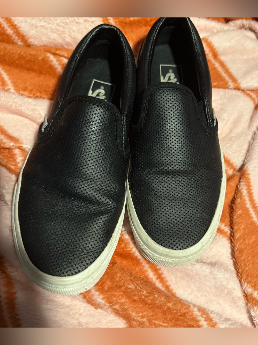 Vans Black Perforated Slip-On Sneakers with White Soles